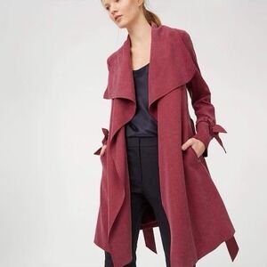 Club Monaco | Ellayne Burgundy Lyocell Draped Trench Coat Tie Cuff Belted Size L